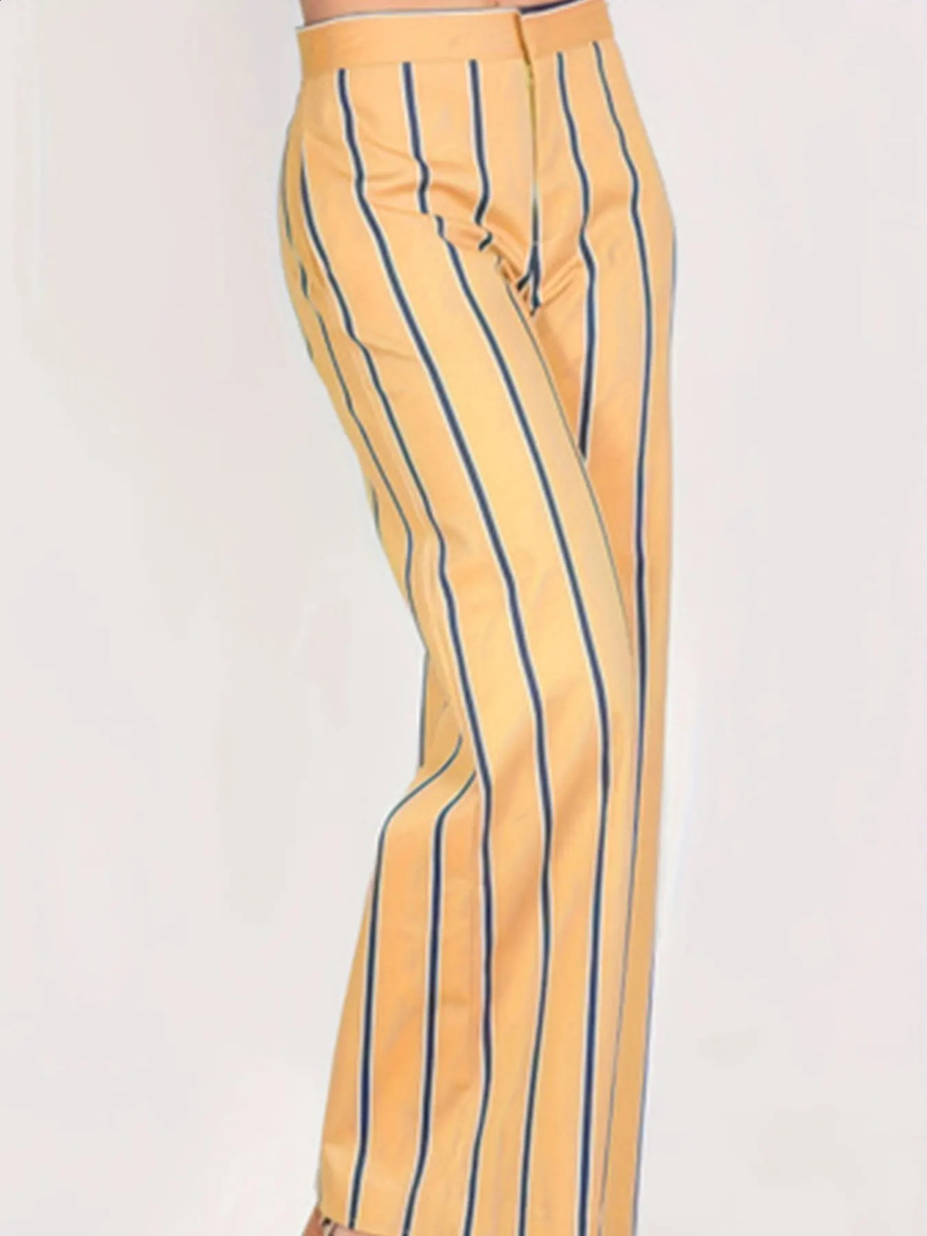Womens Elegant Pants Plus Size Striped Print Zip Up Straight Leg Loose Trousers 250628