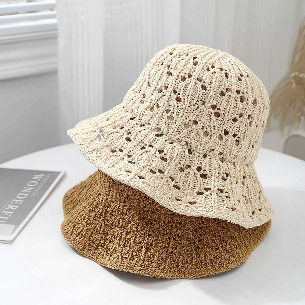 2025 Summer New Hollowed Out Leaf Shaped Design Knitted Fisherman Hat for Women Fashionable Breathable Basin Cap Y250707