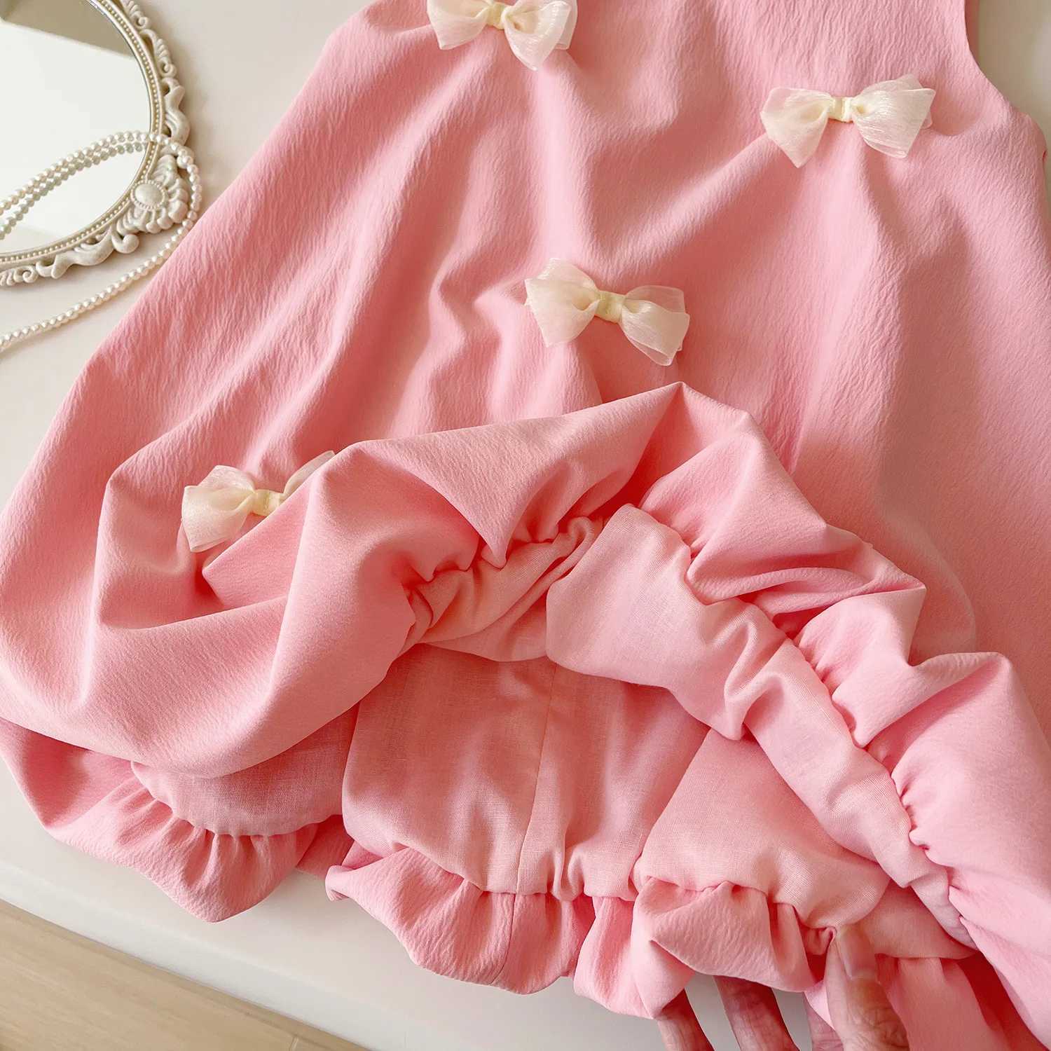 Humor Bear Summer New Sweet Girls Bow Decorative Sleeveless Vest Fluffy Pod Dress Childrens Clothing R250707