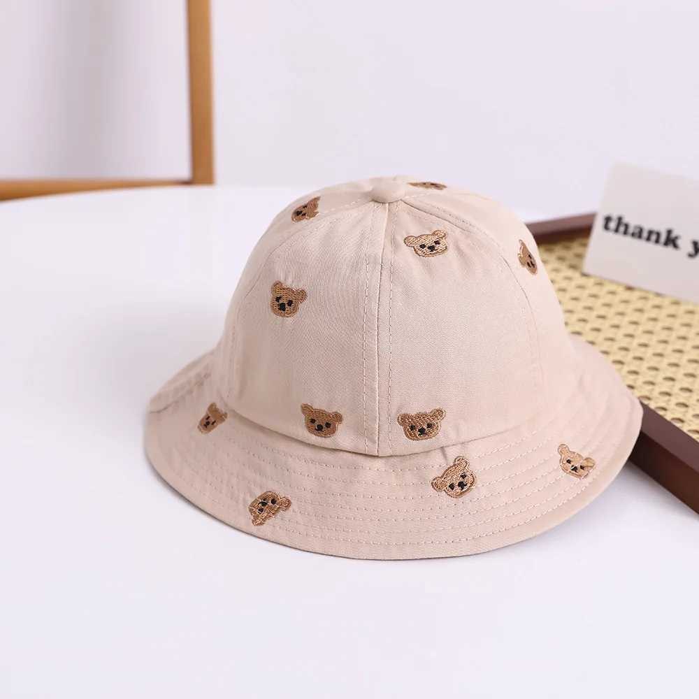Embroidered Bear Kids Bucket Hat New Spring Baby Boys Girls Sunshade Hat Lovely Outdoor Summer Baby Hat Fishing Cap For 1-3Y Y250707