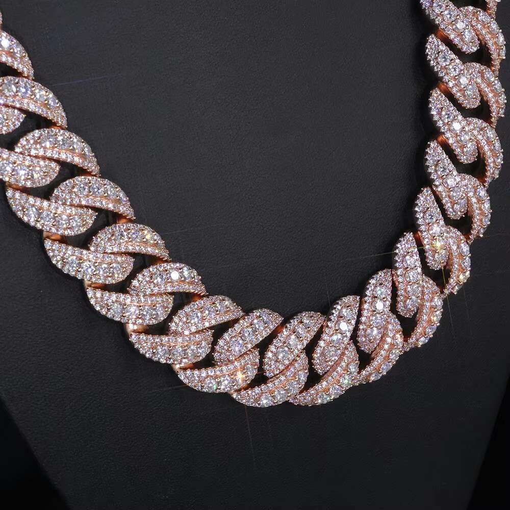 NUOYA Luxury 925 Silver Cuban Chain Necklace Women 22mm Three Row Iced Out VVS Moissanite Hip Hop Cuban Chain Jewelry Gift