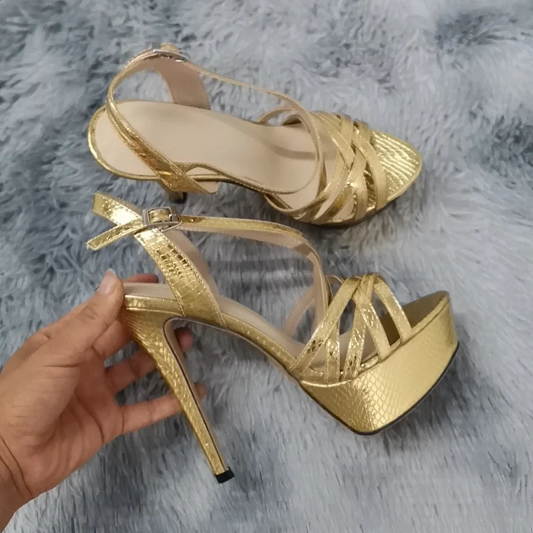 Women Sandals 14CM Super Sexy Platform High Heels Ankle Strap Open Toe Sanke Gladiator Party Dress Shoes 250703