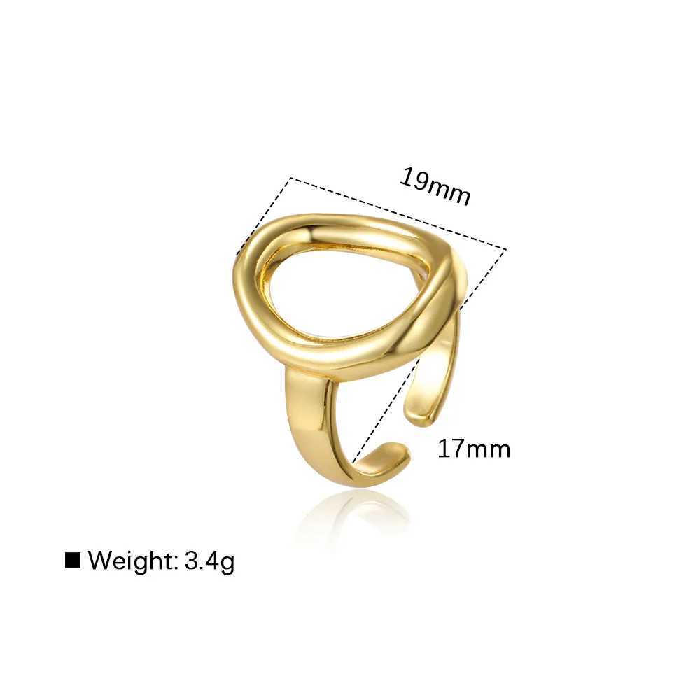 Personalized Fashion Geometric Smooth Oval Open Ring Copper Light Luxury Hollow Simple Adjustable Mens and Womens Ring Jewelry XJ250707