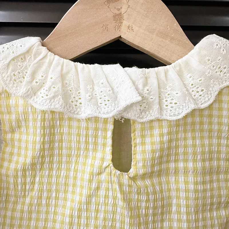 0-24M Baby Girl Summer Romper Dress Cotton Cartoon Duck Embroidery Lace Gingham Princess Sleeveless Sweet Baby Clothing R250707