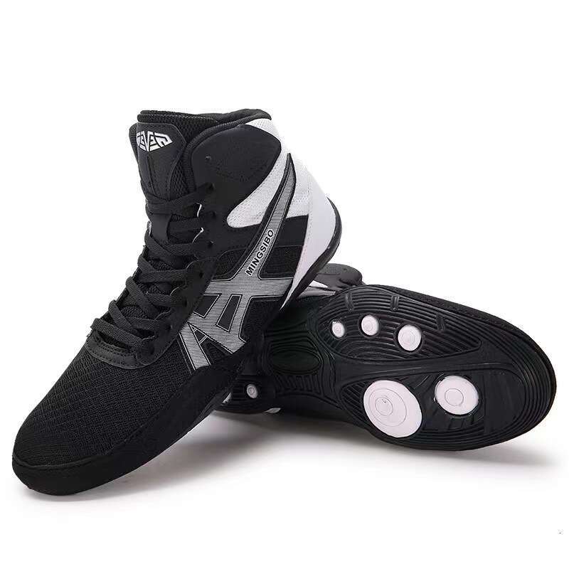 Men's High Top Wrestling Shoes Non Slip Professional for Sanda Squats Martial Arts & Boxing Competitions