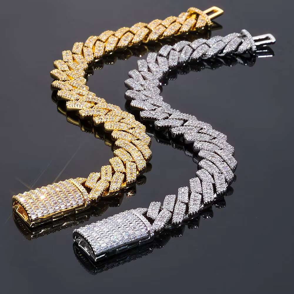 NUOYA Iced Out Prong Cuban Chain 14MM Chunky Link Mixed Inlay Baguette Round Cubic Zirconia Hip Hop Bracelet