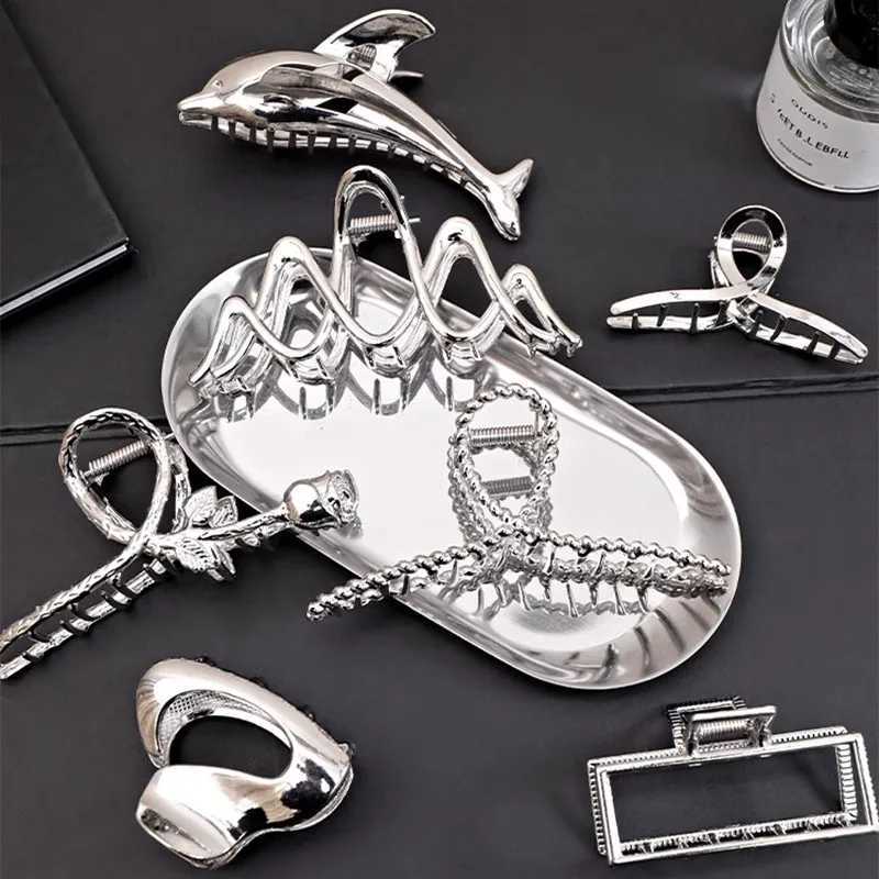 Vintage Silver Geometric Metal Hair Claw For Women Girls Long Hair Holder Headband Hair Claw Clip Fashion Hair Accessories Z250707
