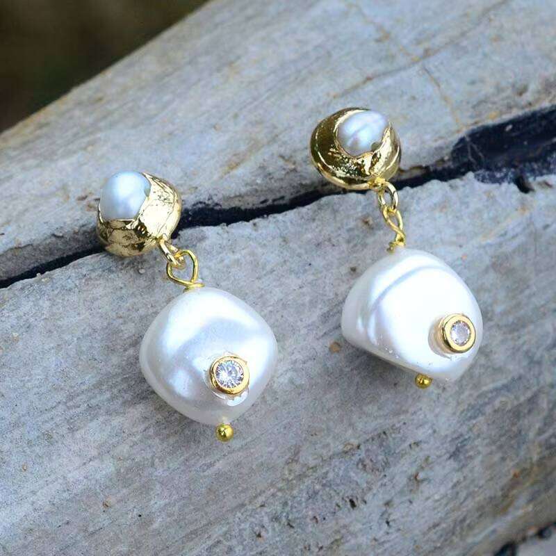 fashion DIY Natural Stone Pearl Pendant Women Jewelry bohemian Earrings