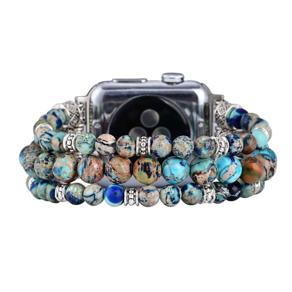 Popular Handmade Accessories Blue Imperial iWatch with Bohemian Elastic Cord Stone Strap
