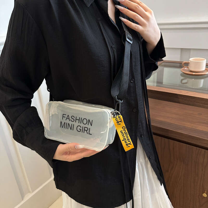 Summer Jelly Transparent for Women New Trendy Korean Version Letter Print Small Square Single Shoulder Handbag Fashion Simple Crossbody Bag