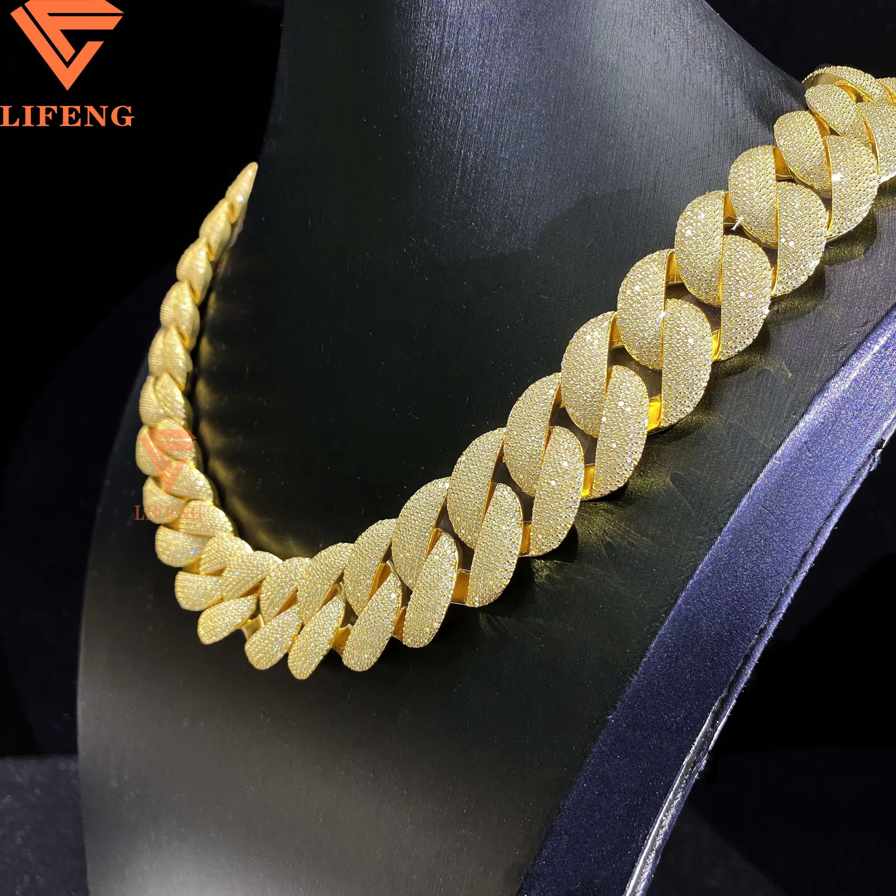 High Quality 23MM D VVS Moissanite Cuban Link Chain Iced Out Hip Hop Sterling Silver 925 Necklace Gold Plated Cuban Links Chains