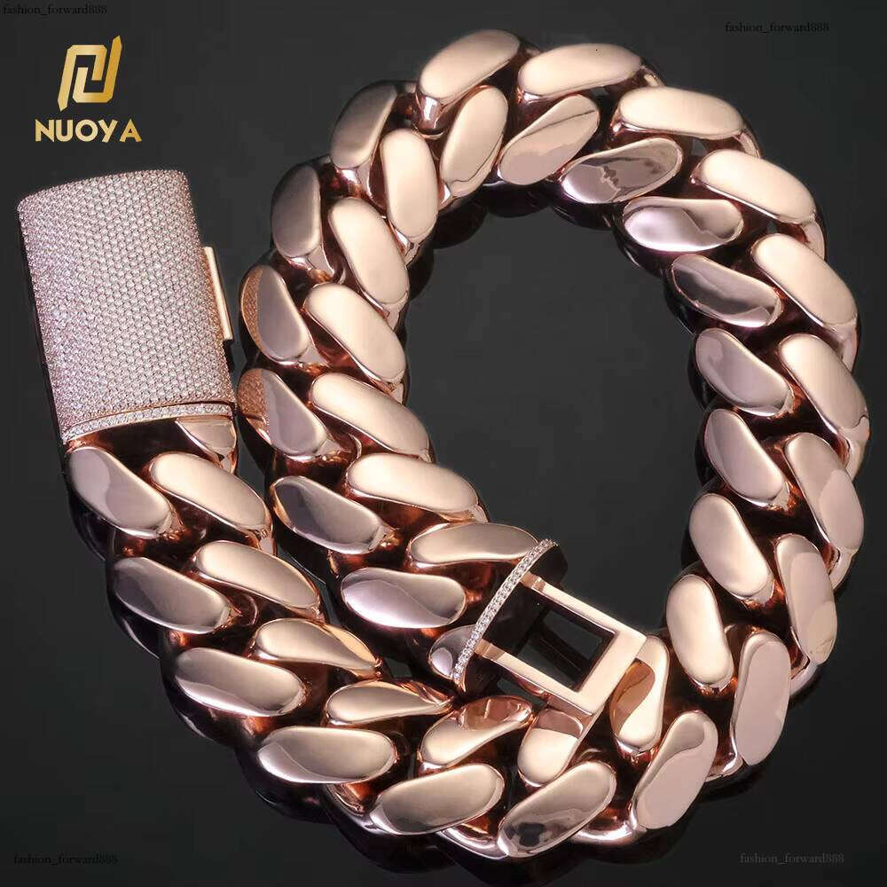 NUOYA Hip Hop Jewelry 30/40mm Chunky Miami Cuban Link VVS Moissanite Clasp Rose Gold Plated Brass Chain Necklace in Stock
