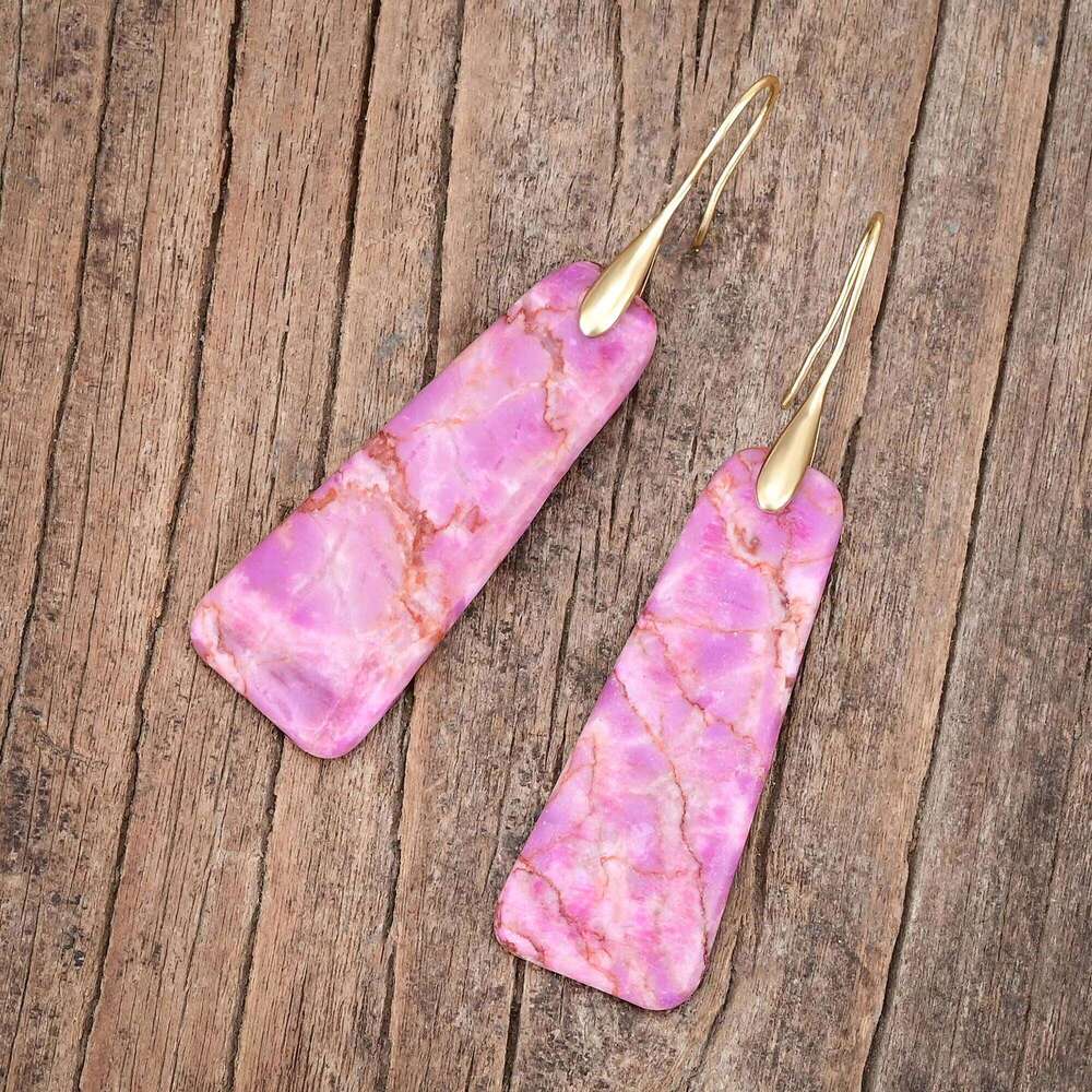 Imperial Jasper Trapezoid Earrings Pink and Orange Natural Stone Bohemian Dropshipping