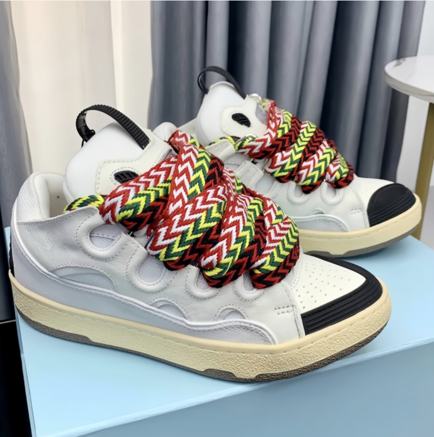 Fashion Designer Leather Curb Sneakers Casual Shoes Mens Womens Denim Blue Pink White Ivory Luxury Calfskin Leopard Platform Rubber Sole Trainers