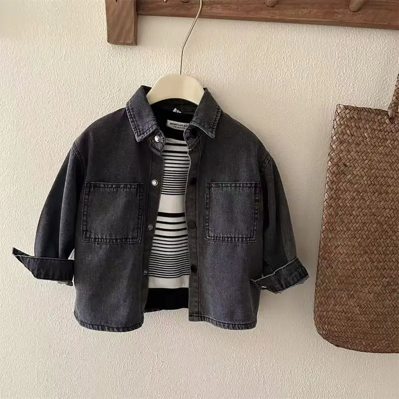 Boys Denim Shirt Childrens Thin Jacket Girls Casual Outerwear Spring Autumn Jacket Fashion Cotton Clothes 2-8 Years Old 250704