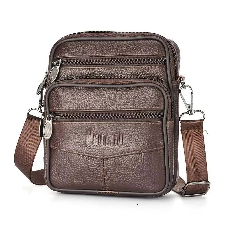 Mens New Genuine Leather Crossbody Vertical Trendy Multifunctional Shoulder Briefcase Casual Travel Messenger Bag ddmynov