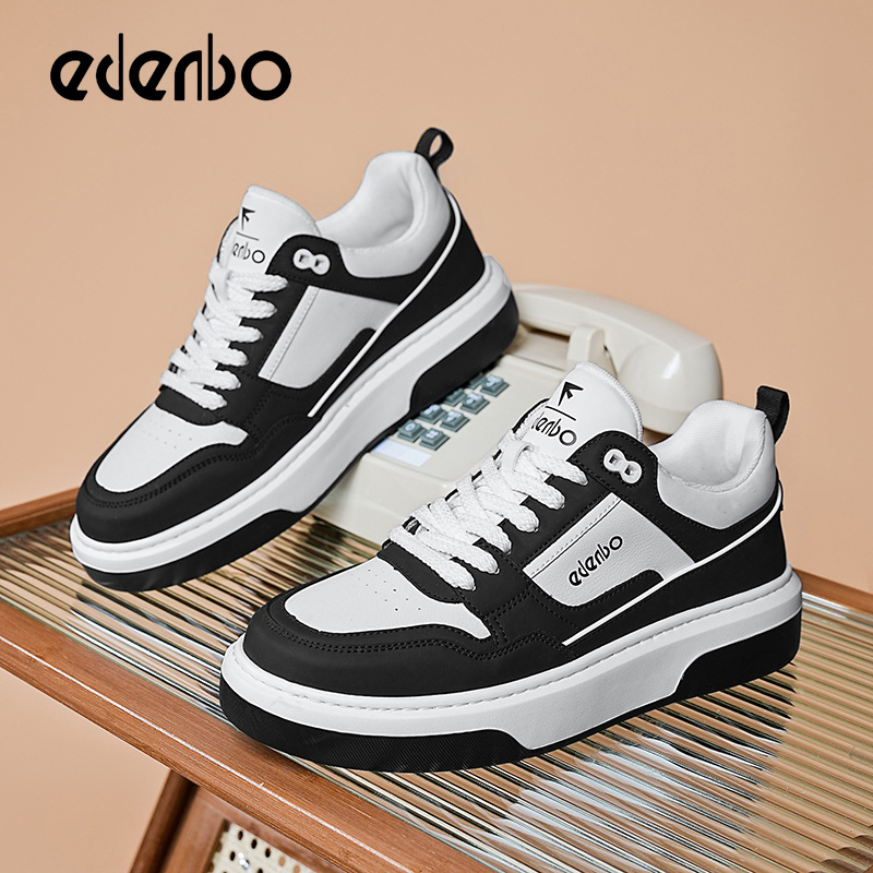 Edenbo men's shoes 2025 new seasons trendy all-match color matching casual sneakers leather thick-soled trendy shoes for men