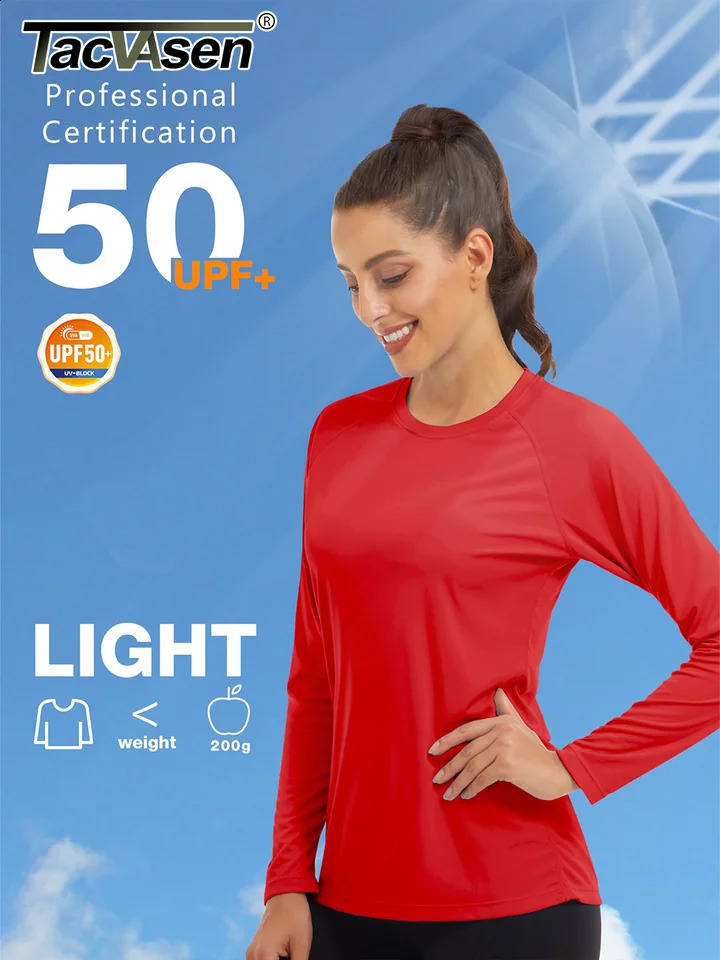 50 Summer Quick Dry T-shirts Womens Performance Sun Block UV Protection T Shirts Long Sleeve Swim Pullover Tops 250703