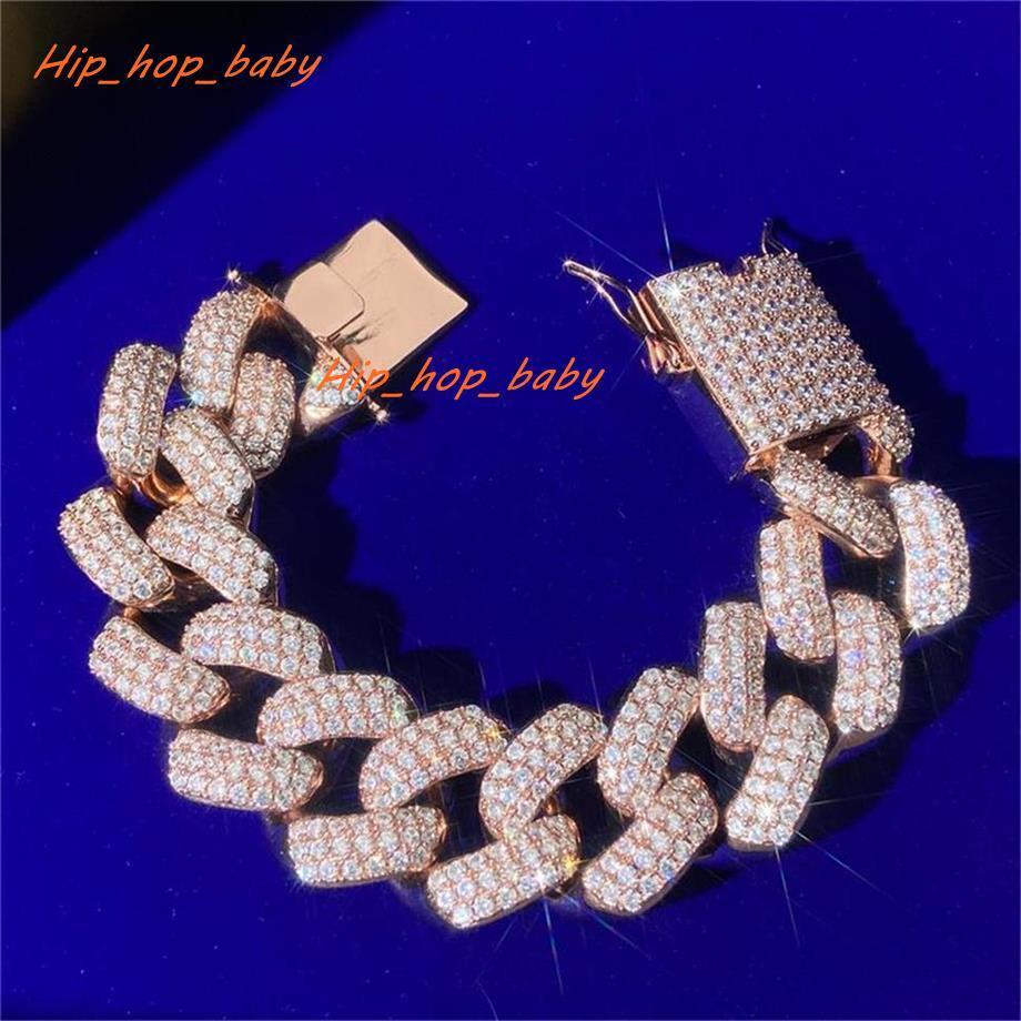 Classic Hip Hop Jewelry 30mm Iec Out Vvs Moissanite Gold Plated 925 Sterling Silver Miami Cuban Link Bracelets for Men