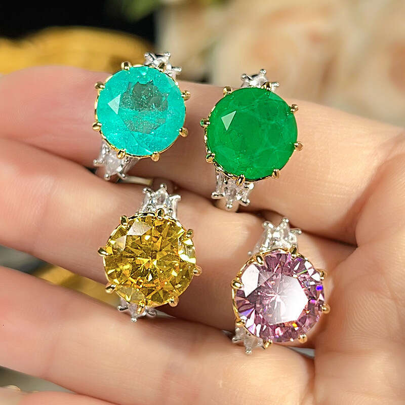 New Style Jewelry Colorful Gem Round Fashion Heavy Craft Luxury Inlaid For Women Two-Tone Gold-Plated Ring Ed3