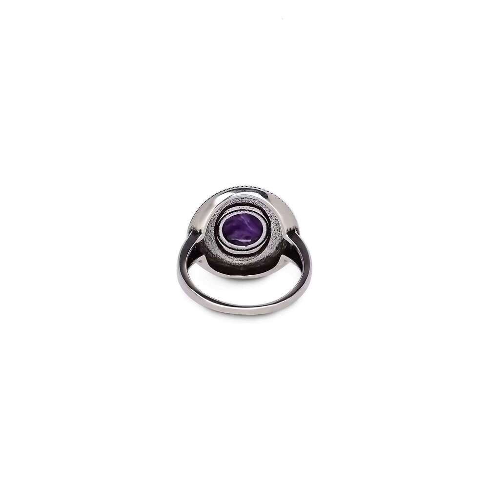 fashion Natural Charoite Beads Women's Silver Jewelry Ring Delivery
