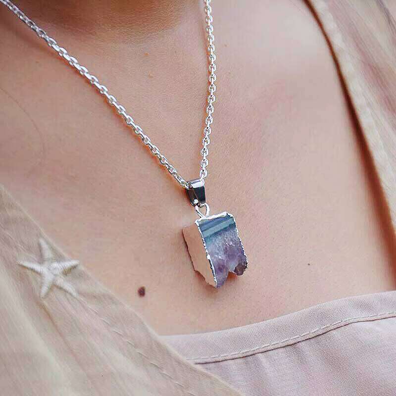 Amethyst Pendant Female Girl High-end Stainless Steel Chain Necklace