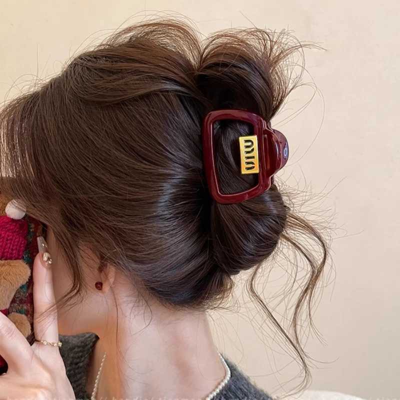 Leopard Letter Hair Claw Girl Medium Size Back of The Head Geometric Square Ponytail Bracket Hair Ornament Z250707