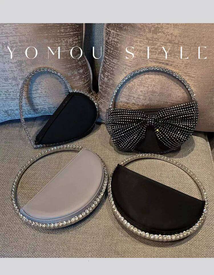 Designer bag 99 Crystal Shiny Dias Evening Bag Satin Women's Handbag Rhinestones Circular Metal Handle Clutch Purse For Wedding Party