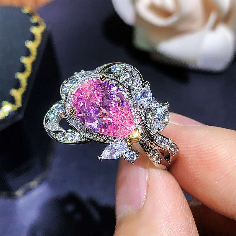 Autumn Winter New Jewelry Ring Simulated Blood Red Blue Spinel Pink Yellow Zircon Fashion Commuter Women's Style B48