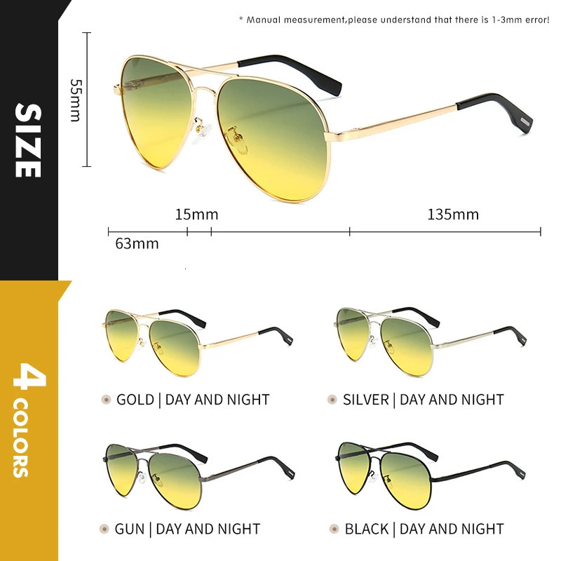 Pochromic Sunglasses Men Polarized Aviation Day Night Vision Glasses for Driving Women AntiUV Goggle Mens Sunglasses 250707