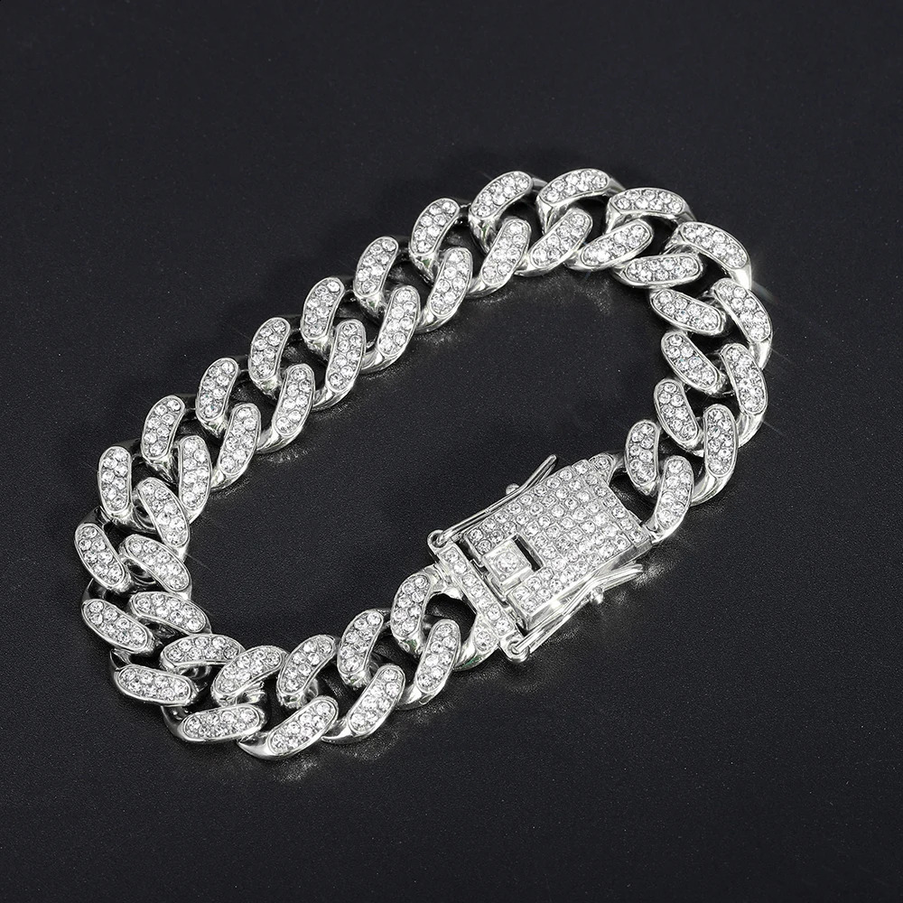Hip Hop Shiny Cuban Link Chain Bracelet Women Men Gold Color Rhinestone Iced Out Bracelets Punk Wristband Jewelry Gift 250707
