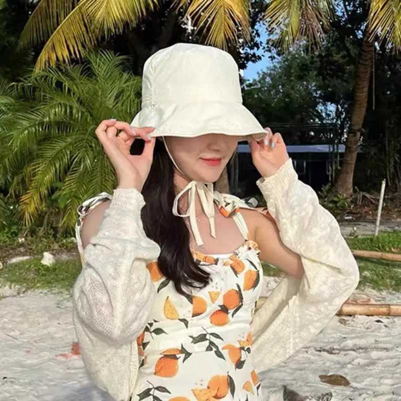 Summer Fisherman Cap for Women Korean Large-Brimmed Bucket Hat Outdoor Beach Travel Sunshade Panama Hats Y250707