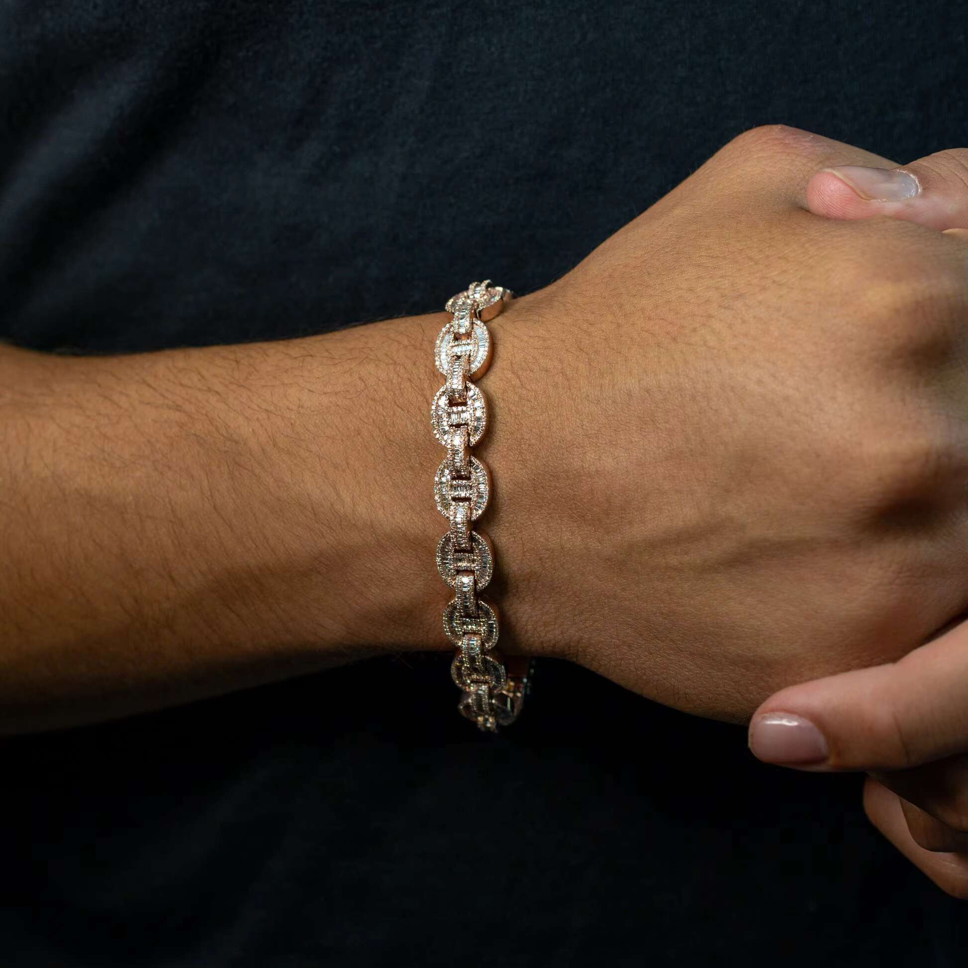 925 Sterling Silver Bracelet Moissanite Diamond Stone Exclusive Rose Gold Plated Fine Chain Link Stylish Eye-Catching Design