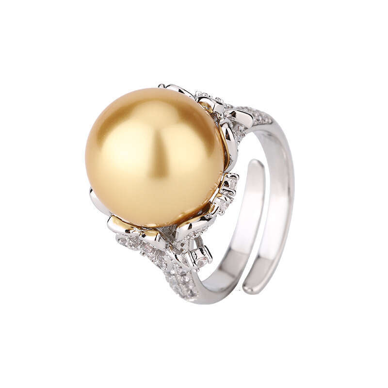 New Pearl South Sea Australian White Gray Adjustable Open Ring Fashion Commuter Women 048