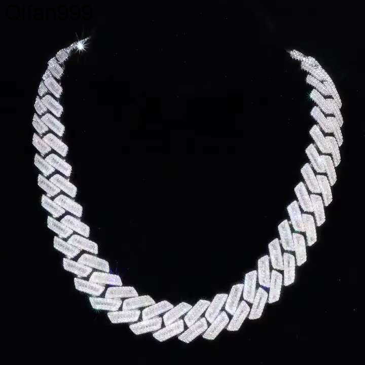 Hiphop Mossanite Sier Ice Gold 18Mm Baguette VVS Moissanite Cuban Chain