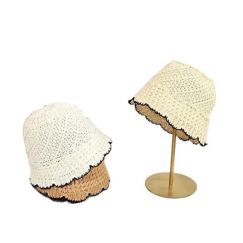 Summer Bucket Hat for Women Korean Style Solid Color with Edge Straw Beach Fisherman Hat Fashion Sunshade Outdoor Cap Gift Y250707