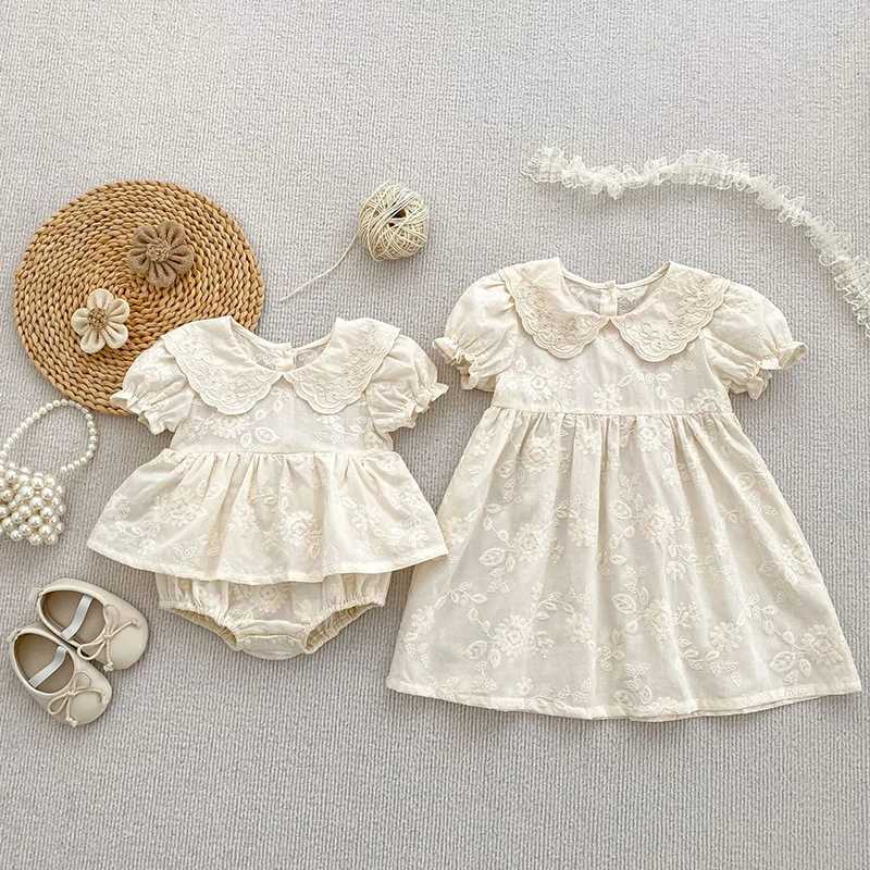 Summer Sisters Outfits Girl Infant Puff Sleeve Rompers Newborn Baby Embroidered Cotton 1-6 Years Fashion Princess Dress Kids Clothes R250707