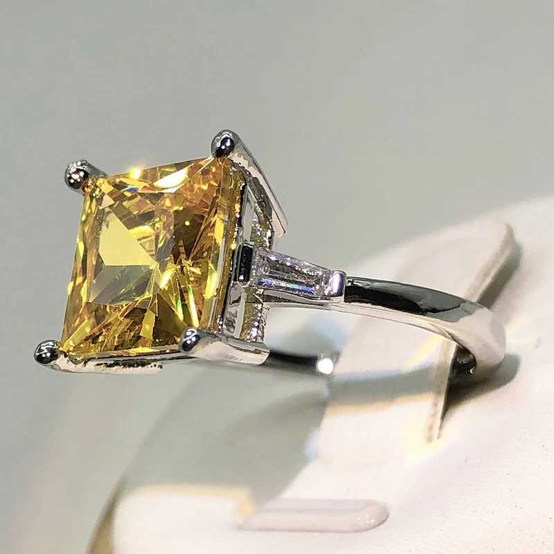 925 Silver Cute Female Yellow Stone Ring Silver Color Wedding Jewelry Crystal Promise Engagement Rings For Women XJ250707