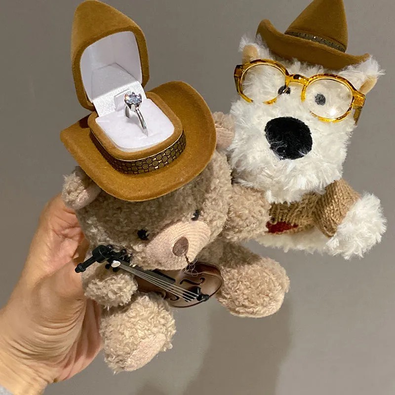 Creative Literary West Highland White Terrier Plush Doll, Ring Holder & Cute Cartoon Decoration, Jewelry Storage Box
