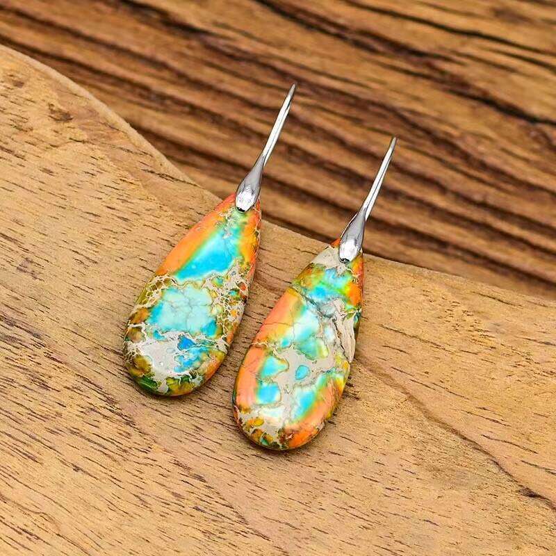 Natural Stone Simple Jasper Fashion Earrings Water Drop - Shipped
