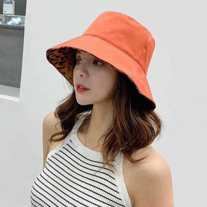 Fashion Leopard Reversible Breathable Cotton Bucket Hat Women Beach Panama Sun Hats Outdoor Wedding Party Travel Caps Chapeau Y250707
