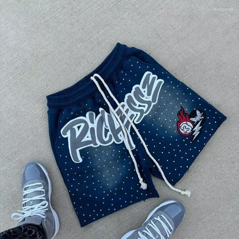 Men's Fashion Shorts: Rhinestone Letter-Printed Sweatpants for Casual Motorcycle & Downhill Wear ddmymarket