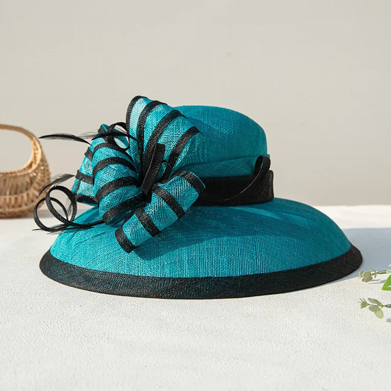 Elegant Female Sinamay Bowler Hat with Flower Feather for Women Perfect Wedding Cocktail Tea Party Kentucky Visor Bucket Cap 250707