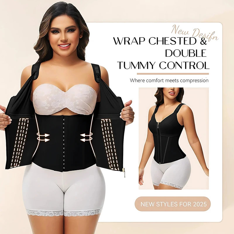 AfruliA Double Compression Vest Bra Waist Trainer Corset with 17 Steel Bone Flat Belly Slim Body Shaper Colombian Girdle 250708