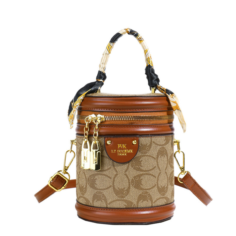 Designer High-End Bucket 2025 New Vintage Floral Print Handbag Fashion Shoulder Crossbody Light Luxury Women's Bag