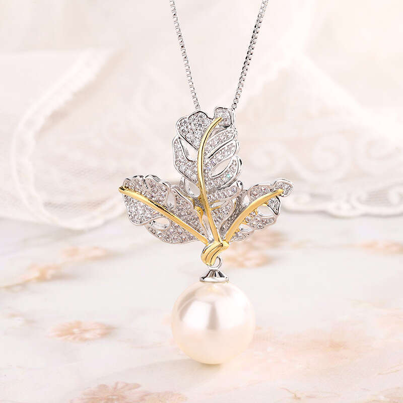 Huayoumei New Set Imitation Australian White Pearl Earrings Sier Needle Clavicle Chain Versatile Women's Jewelry Ec8
