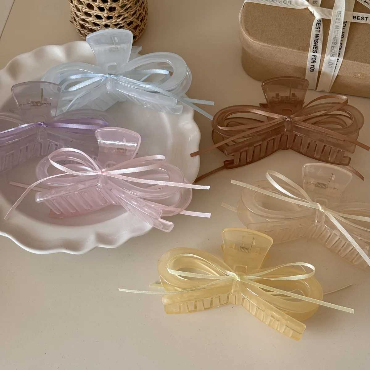 South Koreas New Acrylic Large Bow Streamer Grab Clip Back Head Hairpin French Disc Hair Shark Clip Headdress Y250707