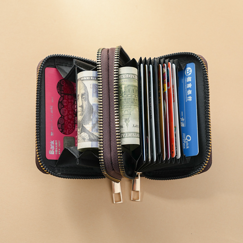 Free shipping designer 2025 New Women Card Holder Double Zipper Accordion Fashion Multi-Card Slot Multi-Functional Card Clip Retro Trendy Coin Purse
