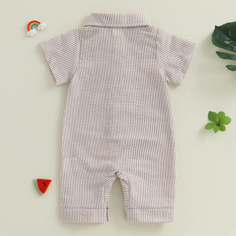 0-18M Summer born Baby Boys Casual Rompers Clothing Striped Print Pocket Turn-down Collar Button Jumpsuits Playsuits 250707