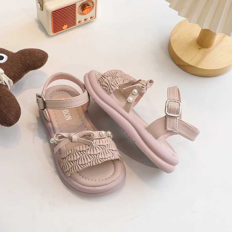 2025 Summer New Little Girl Fashion Big Childrens Beach Shoes Childrens Sandals Pearl Princess Shoes for Kids R250707